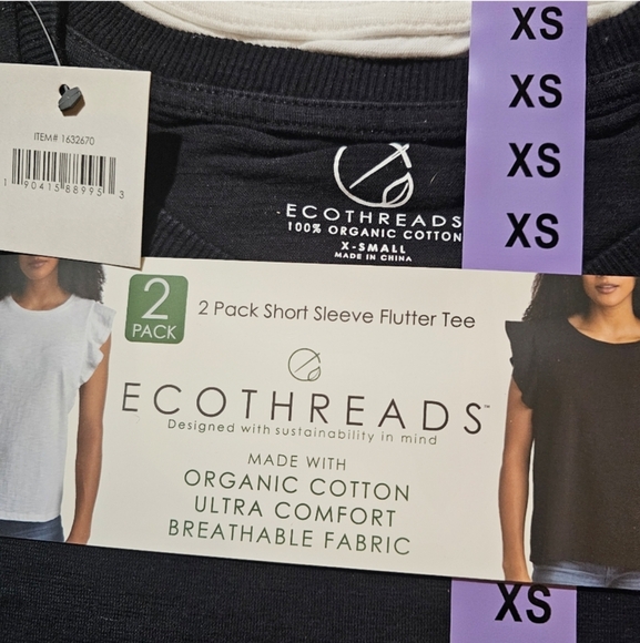 Ecothreads Women's 2-pack Flutter Sleeve T-Shirt Soft Organic Cotton… - Picture 5 of 5